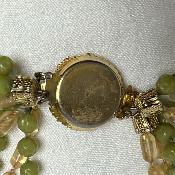 Vintage 1940s 8-Strand Green Beaded Torsade Necklace - Ornate Clasp Estate Piece - Picture 3 of 11